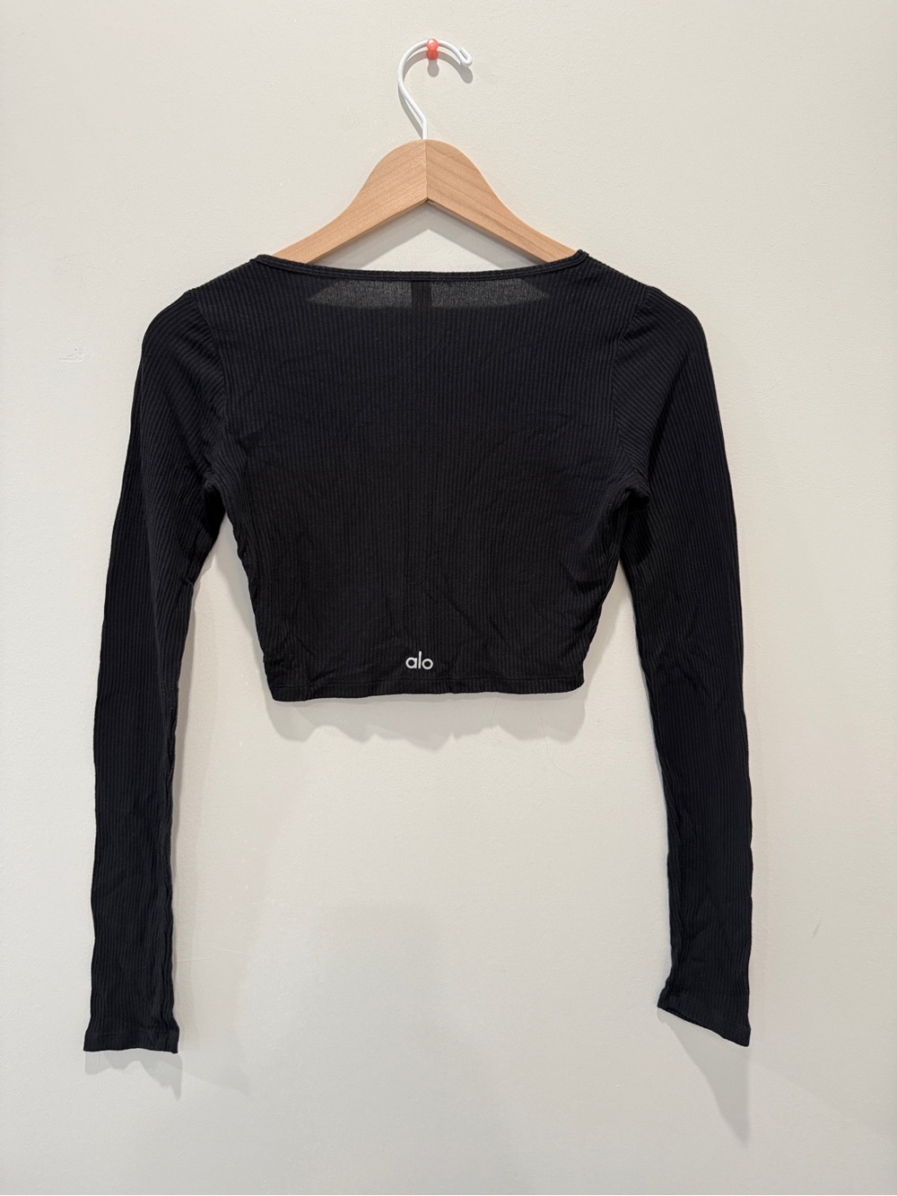 ALO Yoga Black Ribbed Long-Sleeve Cropped Cardigan